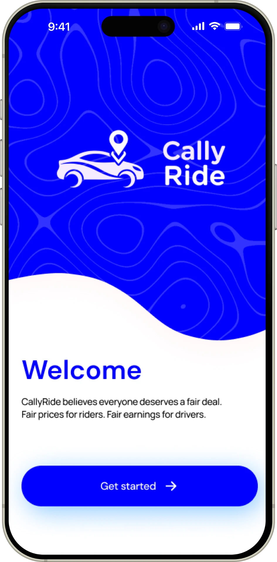 Cally Ride app welcome screen